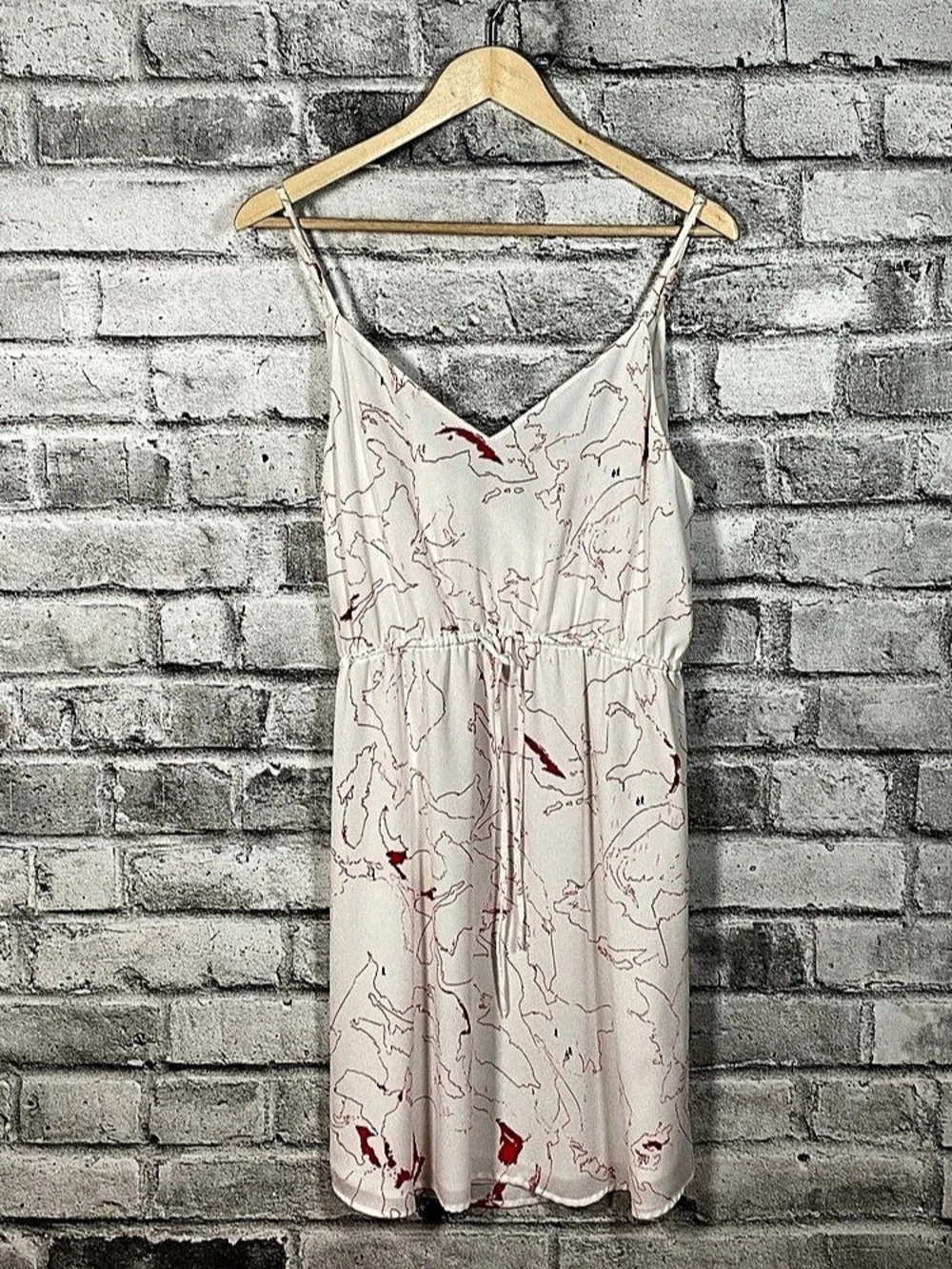 Babaton Abstract Print Midi Dress in White & Red Size Medium. Like New